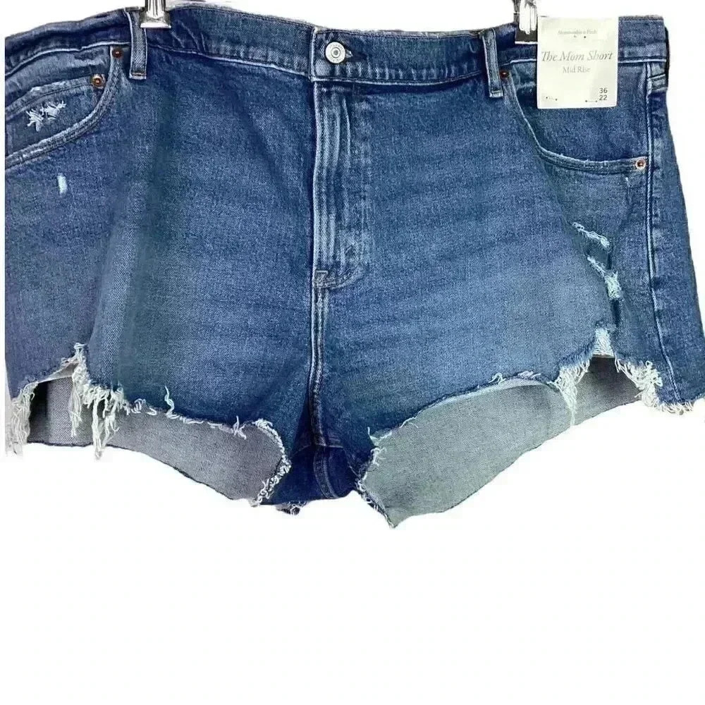 Abercrombie & Fitch Women 22 36 Mid Rise The Mom Cutoff Shorts Blue Raw Hem NEW